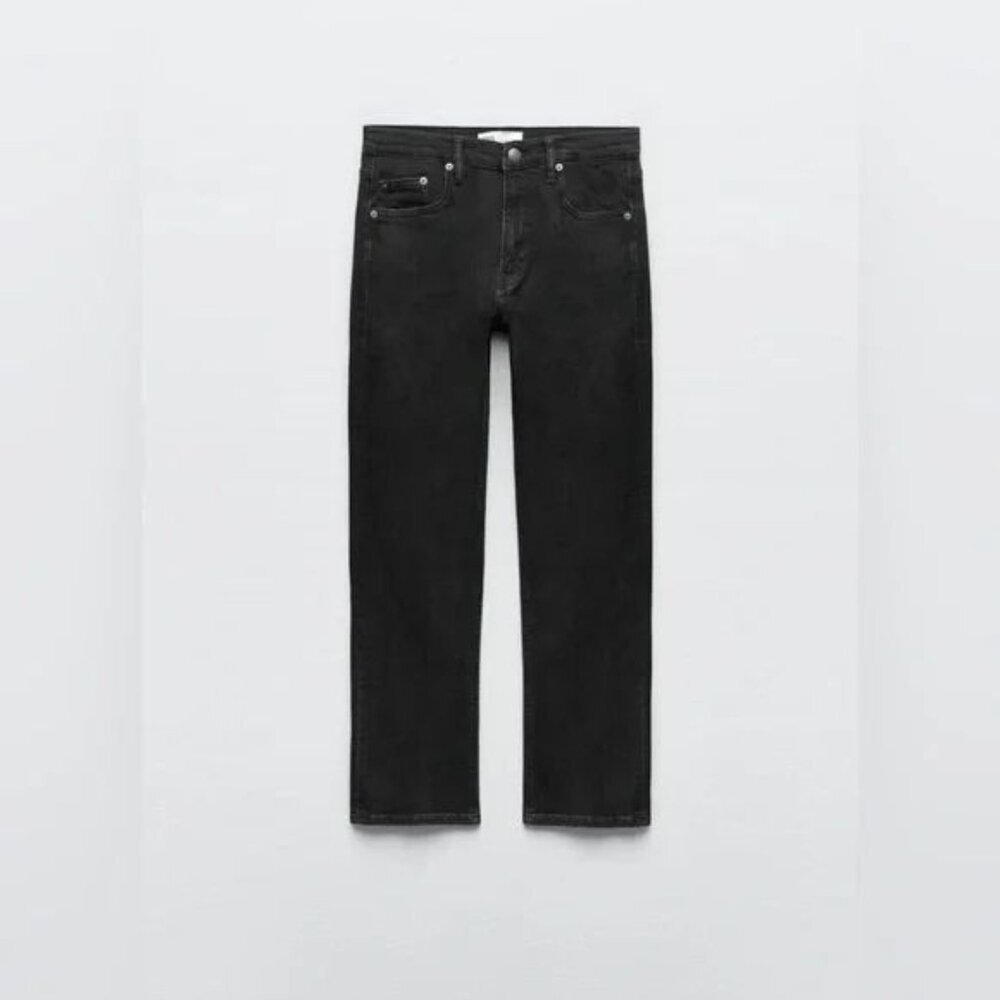 ZARA Slim Straight Cropped in Washed Black Denim  Jeans 38 6 NWT